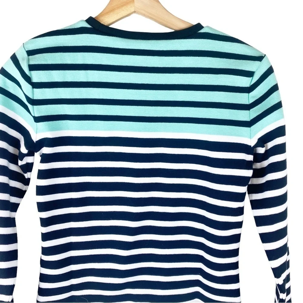 Alexander Wang Mint Aqua Blue White Striped Cropped Knit Pullover Sweater Size S